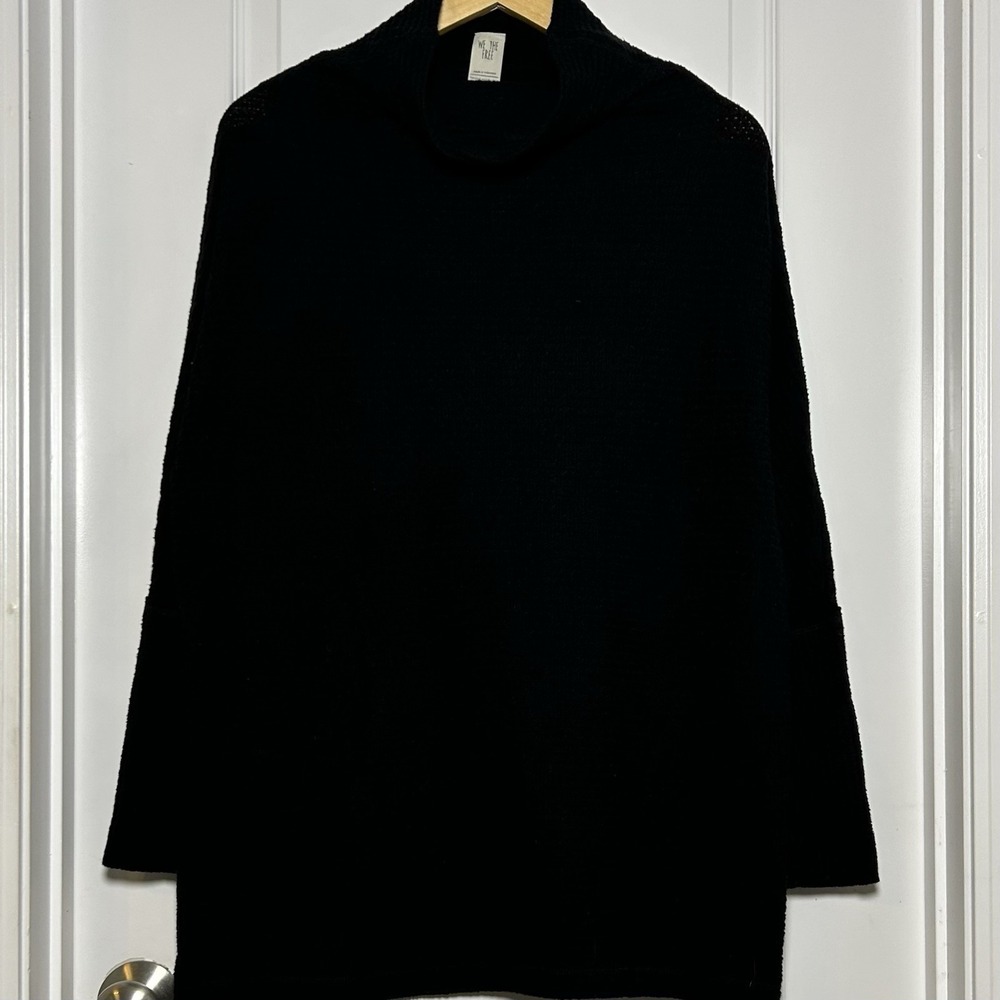 Free People We The Free Black Oversized Mock Neck Knit Tunic Pullover Sweater